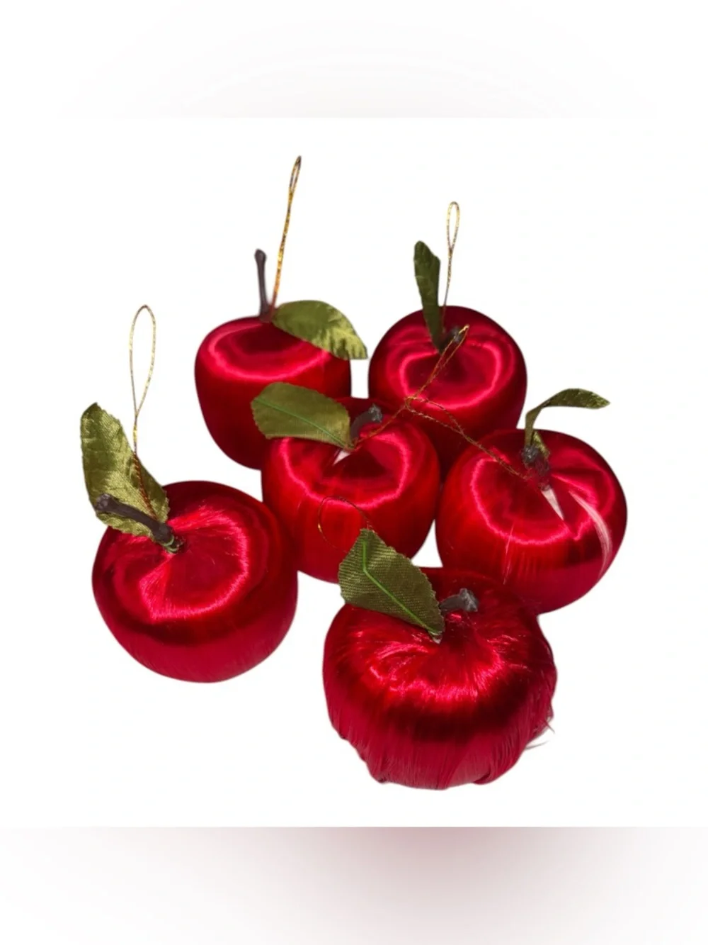 Vintage Strings Mini Red Apple Christmas Garland Total 36 Feet & Apple Ornaments
